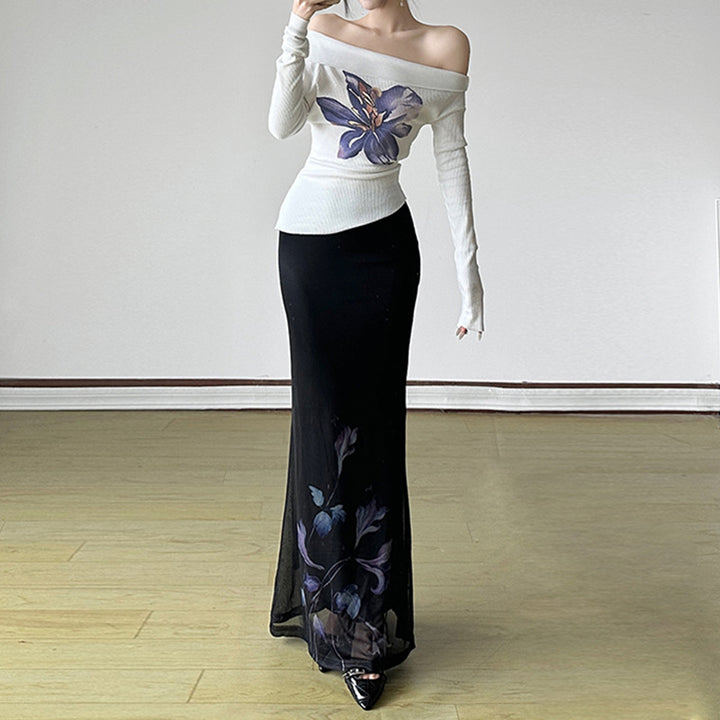 Damen Maxi-Rock mit floralem Design Drune