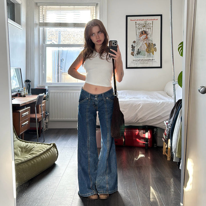 Damen weite Jeans mit hohem Bund und modernem Schnitt Drune