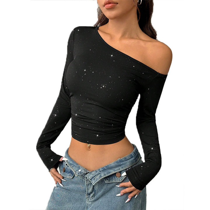 Damen asymmetrisches Langarmoberteil mit schimmernden Details Drune