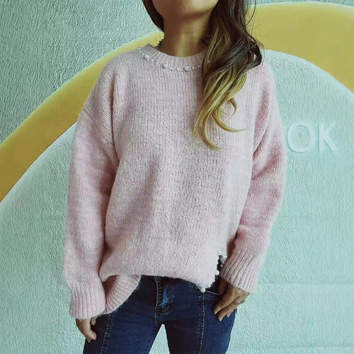 Damen kuscheliger Pullover mit filigraner Perlenverzierung Drune