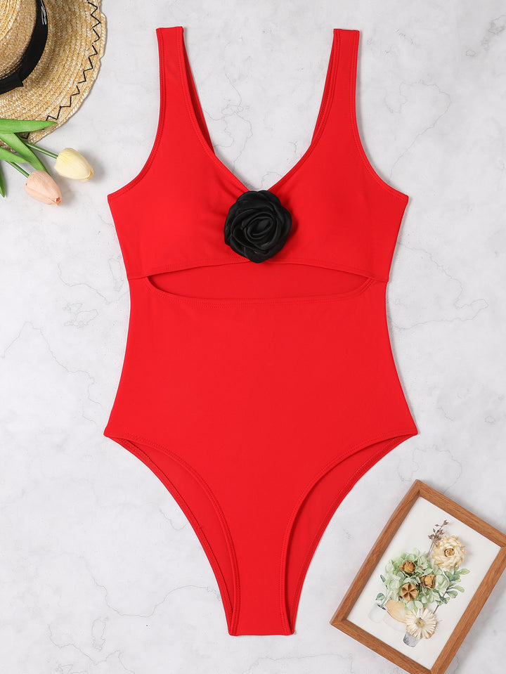Damen Sportlicher Badeanzug mit stylischem Schnitt und Blumenapplikation Drune