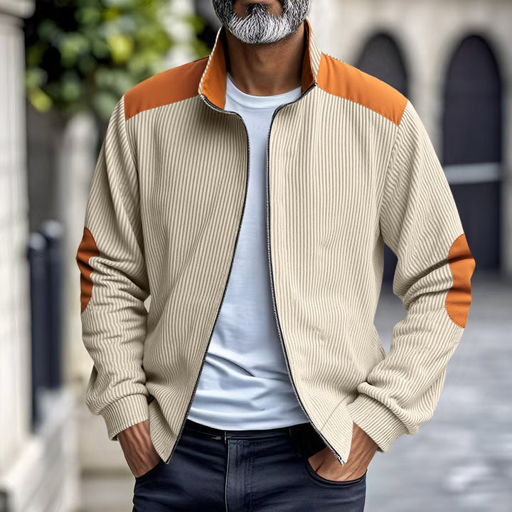 Herren Sportliche Zip-Jacke mit Rippenstruktur und Kontrastärmel Drune