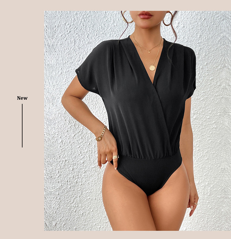 Damen Bodysuit mit lässigem V-Ausschnitt und elastischem Bund Drune