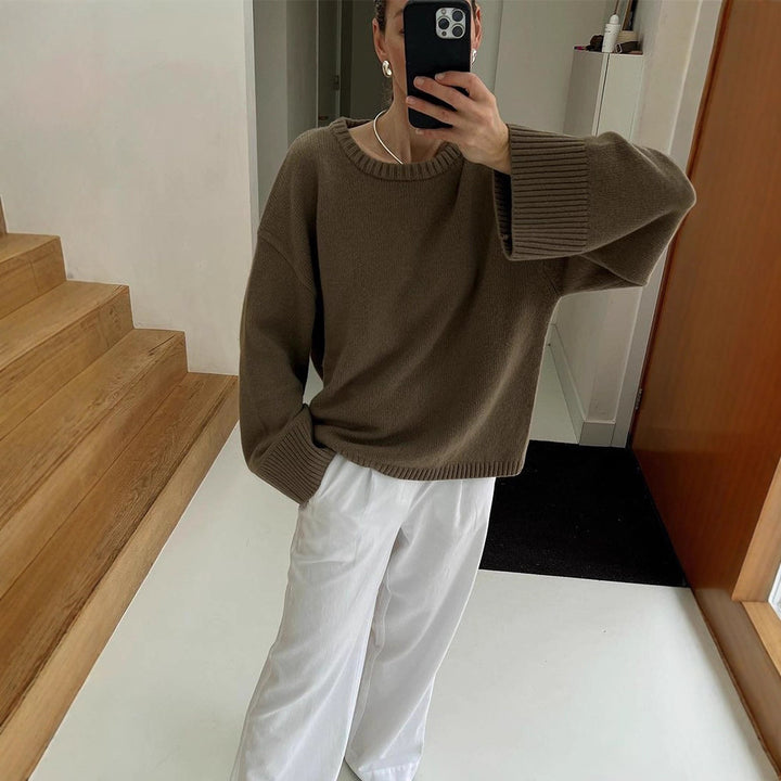 Damen lässiger Strickpullover mit weiten Ärmeln Drune