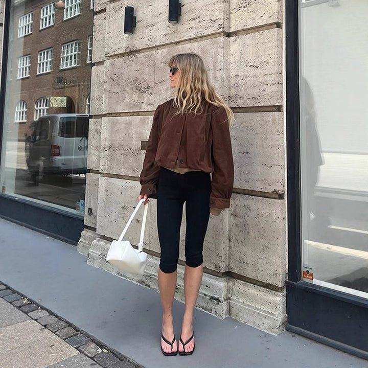 Damen Oversized Wildlederjacke mit voluminösen Ärmeln Drune