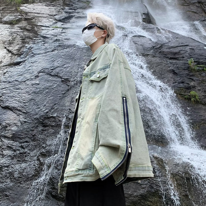 Unisex lässige Oversize-Jeansjacke mit einzigartigem Schnitt und praktischen Taschen Drune