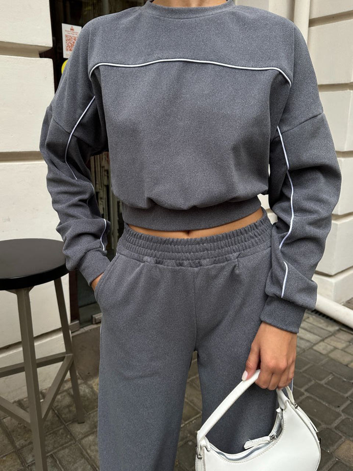 Damen Sportliches Oberteil und Hose Set mit elastischem Bund und Kontrastnähten Drune