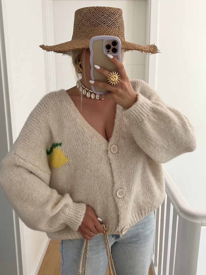 Damen Grobstrick Cardigan mit fröhlichem Motiv Drune