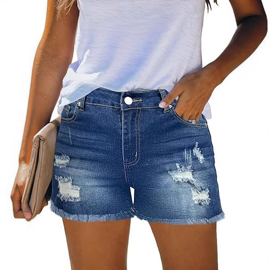 Damen Destroyed Denim-Shorts mit fransigen Säumen und lässigem Schnitt Drune