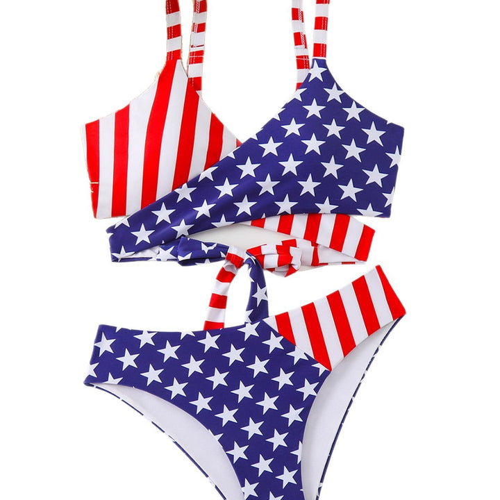 Damen Triangel-Bikini-Set mit asymmetrischem Schnitt und buntem Sternen-Design Drune