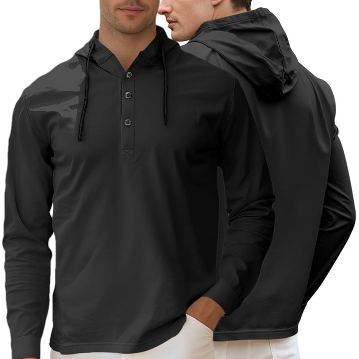 Herren nan Kapuzen-Henley Langarmshirt aus leichtem Stretchjersey mit Kordelzug Drune