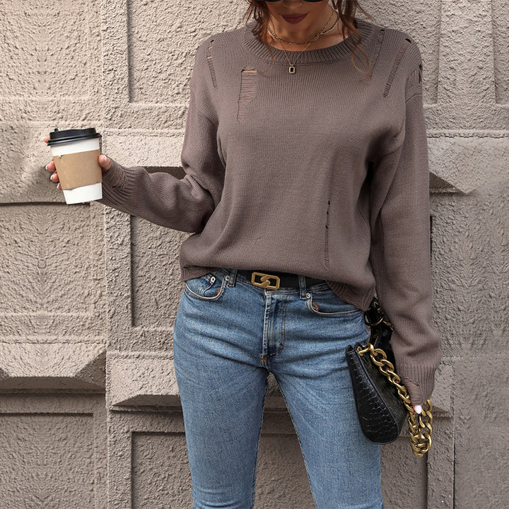 Damen lässiger Strickpullover mit modischem Schnitt und Rüschendetails Drune