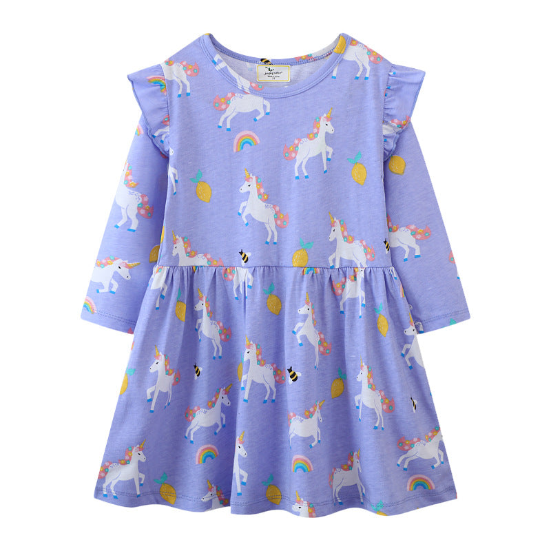 Mädchen Langarmkleid mit niedlichen Einhornmotiven Drune