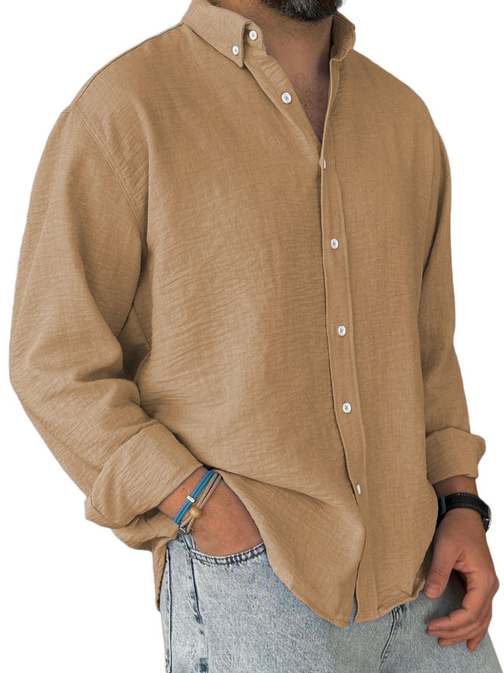 Herren nan leichtes Baumwoll-Leinen-Hemd mit Button-Down-Kragen und entspannter Relaxed-Fit Drune