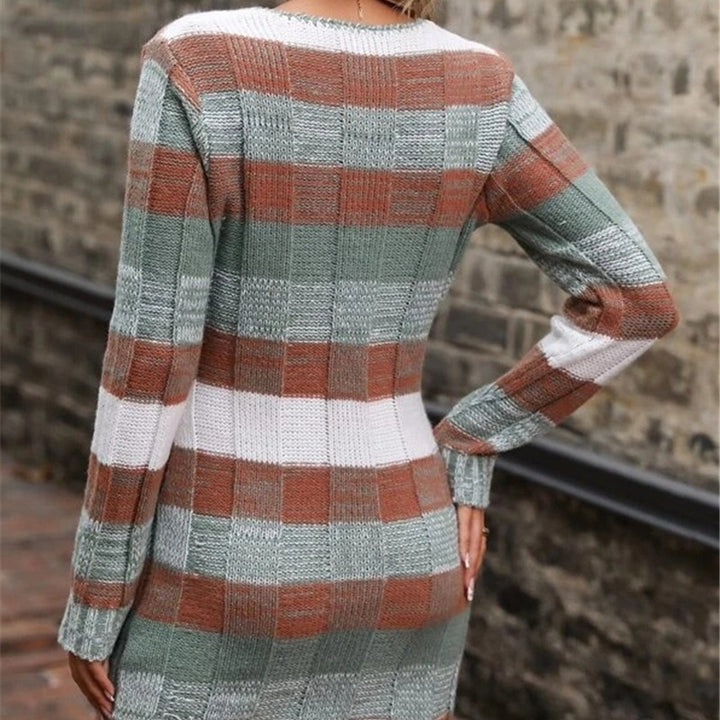 Damen Strickkleid im modernen Karomuster mit aufgesetzten Taschen Drune