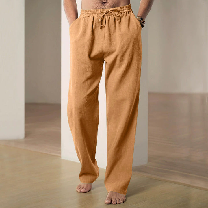 Herren nan lockere Leinen-Baumwoll-Freizeithose mit elastischem Bund und Kordelzug Drune