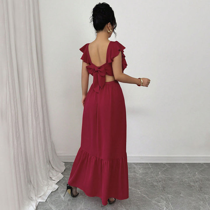 Damen Maxikleid mit voluminösen Rüschendetails und raffiniertem Rückenausschnitt Drune