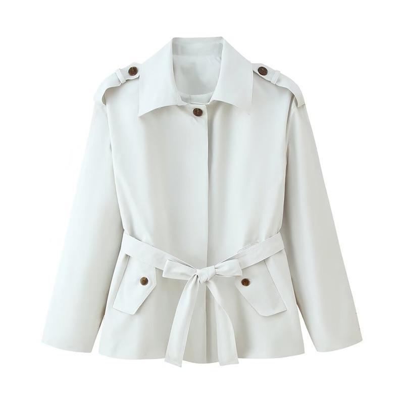 Damen elegante Trenchjacke mit taillierbarem Gürtel und modischen Knopfdetails Drune