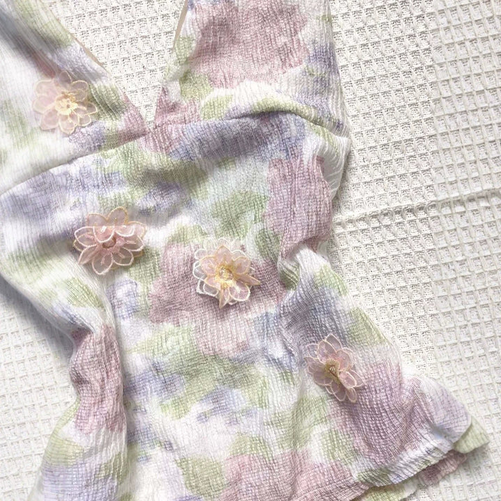 Damen Blühendes Sommer-Top mit elegantem V-Ausschnitt und feinen Rüschendetails Drune