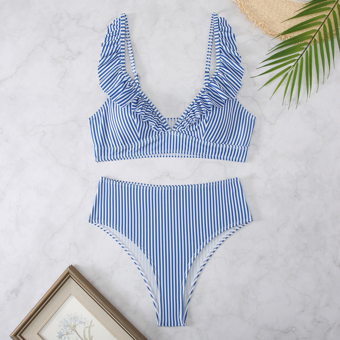 Damen Bikini-Set mit voluminösen Rüschen und hohem Taillenbund Drune