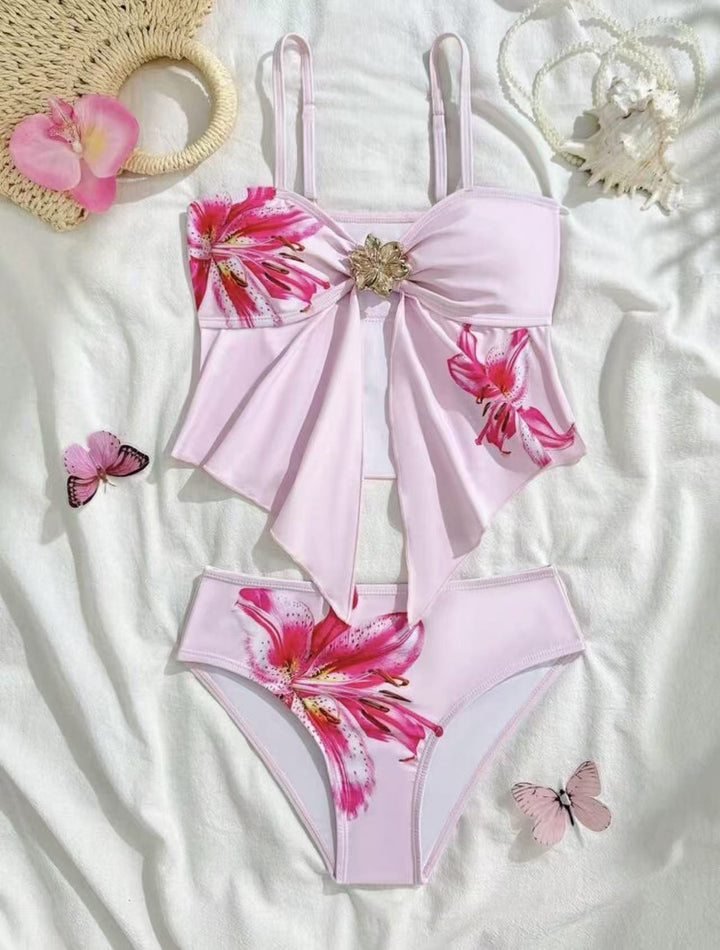 Damen Bikini-Set mit floralem Wickeldetail und eleganter Blütenapplikation Drune
