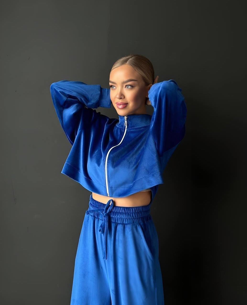 Damen sportliches cropped Sweatshirt und bequeme Palazzo-Hosen Set Drune