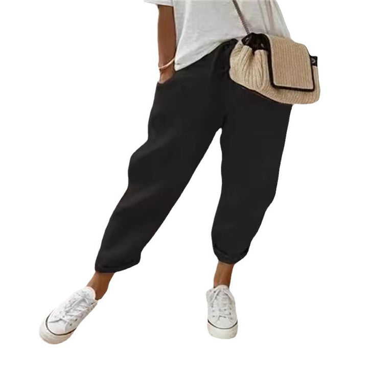Damen nan legerer Leinen-Jogger mit Kordelzug, Eingrifftaschen und umgeschlagenem Saum Drune