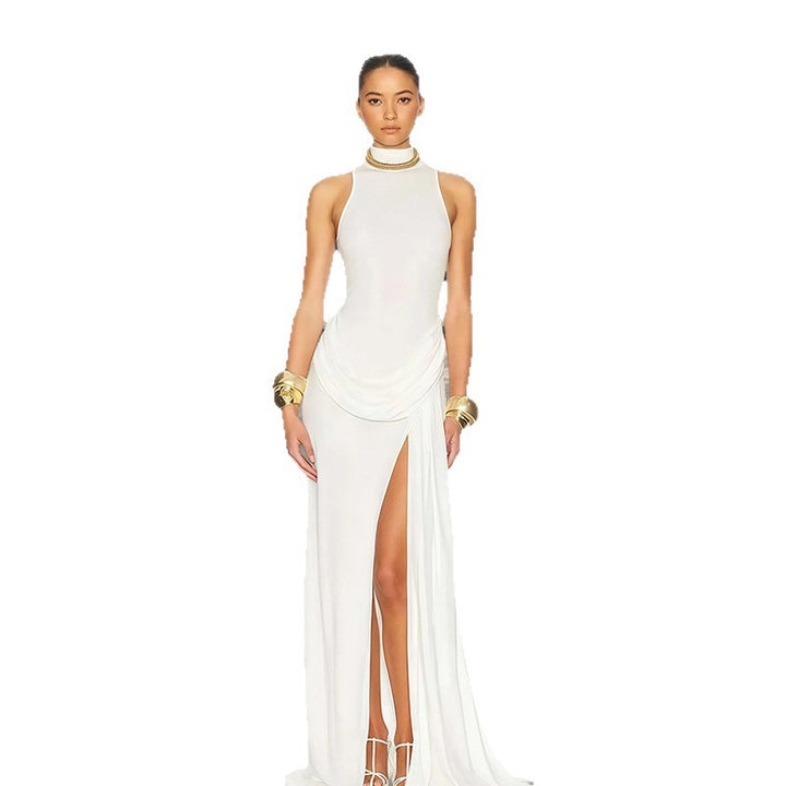 Damen langes Abendkleid mit elegantem Wasserfallausschnitt und tiefem Schlitz Drune
