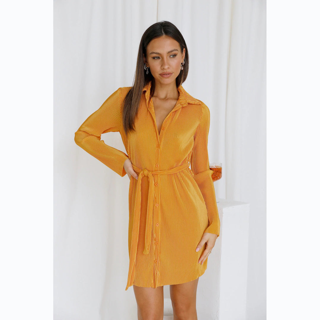 Damen Hemdblusenkleid mit taillierbarem Gürtel und feinem Strukturdesign Drune