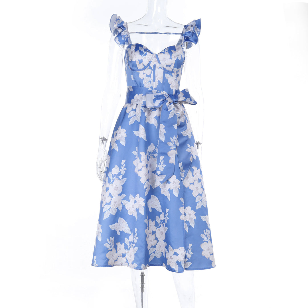 Damen Blumenkleid mit eleganten Rüschendetails und tailliertem Schnitt Drune