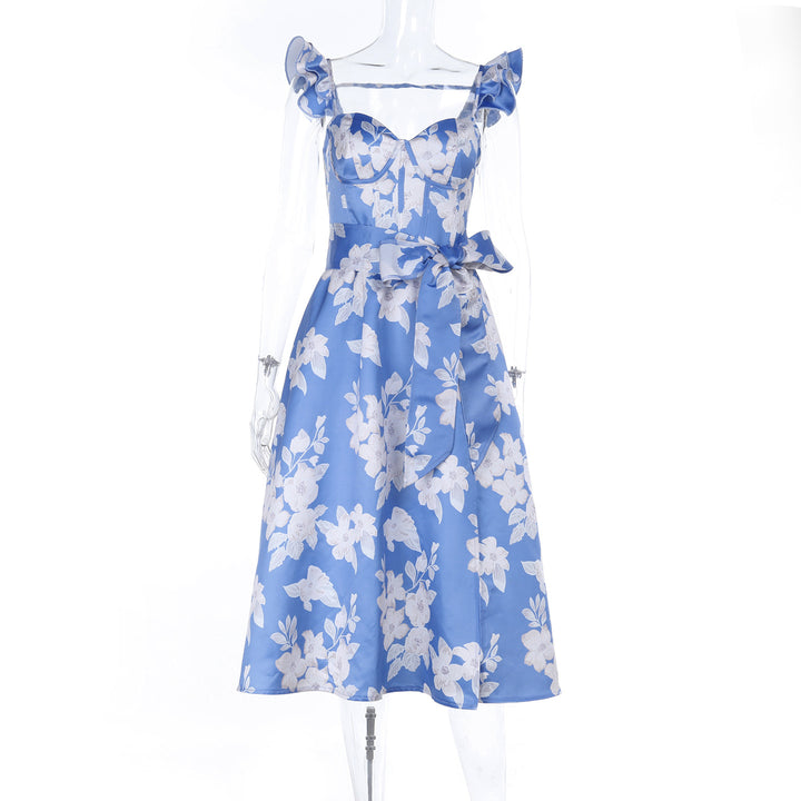 Damen Blumenkleid mit eleganten Rüschendetails und tailliertem Schnitt Drune