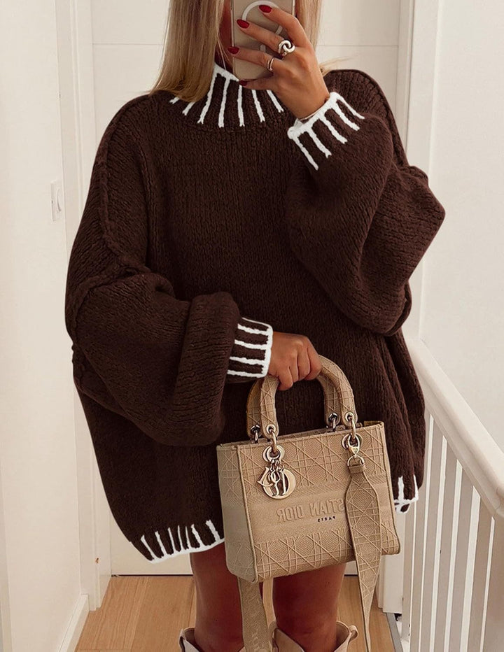 Damen lässiger Grobstrickpullover mit modernem Streifenmuster Drune
