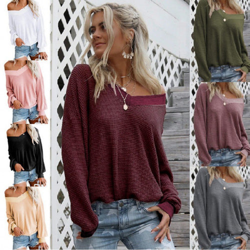 Damen Off-Shoulder Strickpullover mit voluminösen Ärmeln Drune