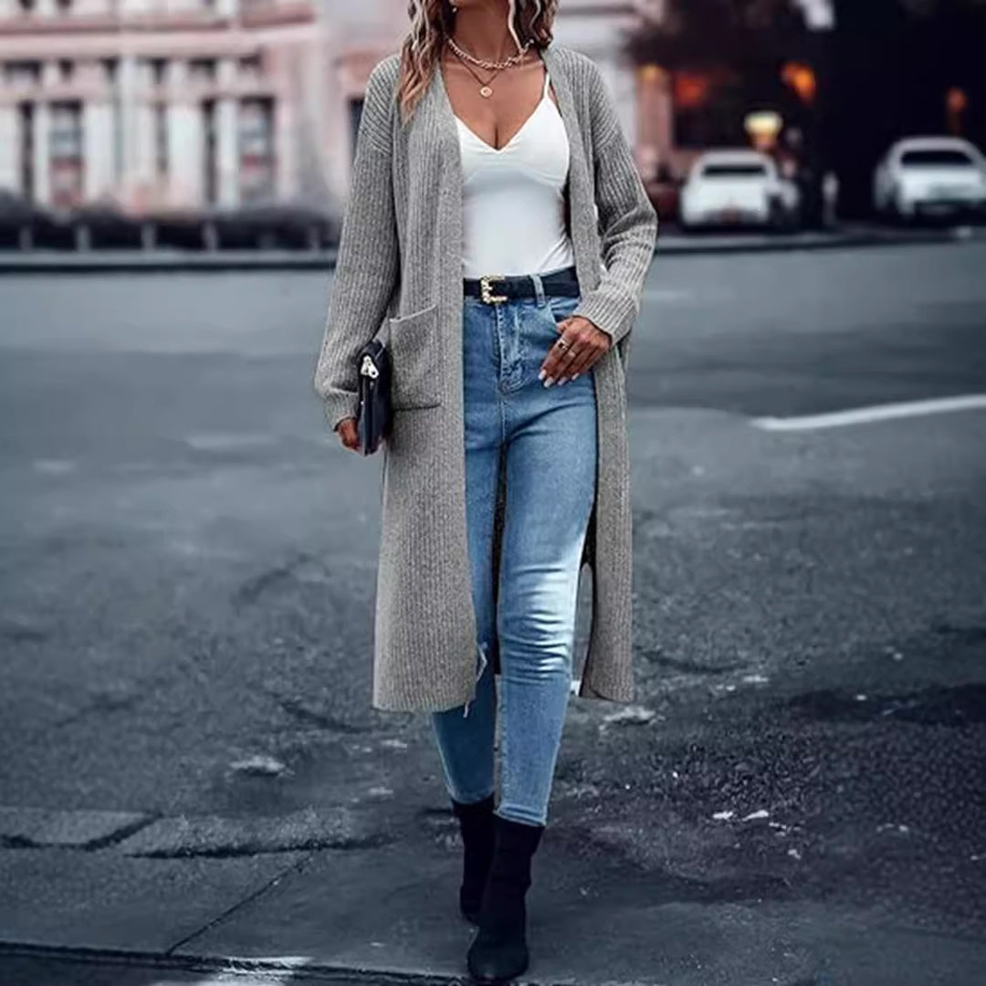 Damen Strickmantel mit langen Ärmeln und praktischen Taschen Drune