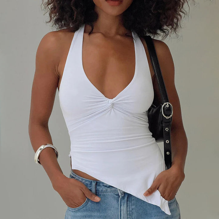 Damen lässiges Trägershirt mit asymmetrischer Naht und raffiniertem Twist Drune