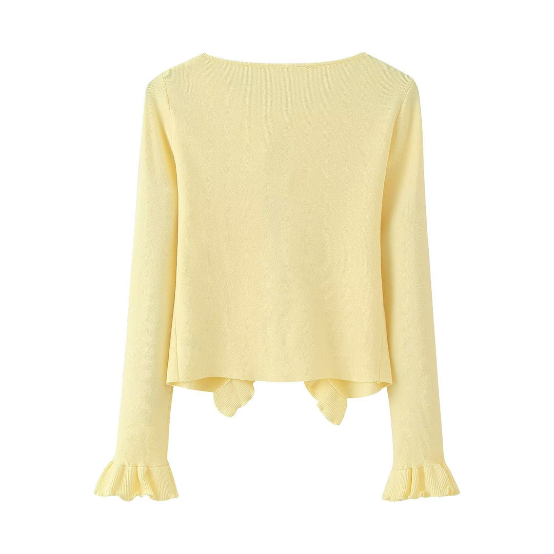 Damen Strickjacke mit Rüschen und Bändern Drune