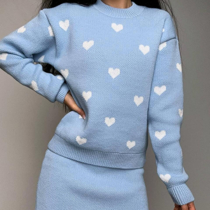 Damen lässiger Strickpullover mit Herzmotiv Drune