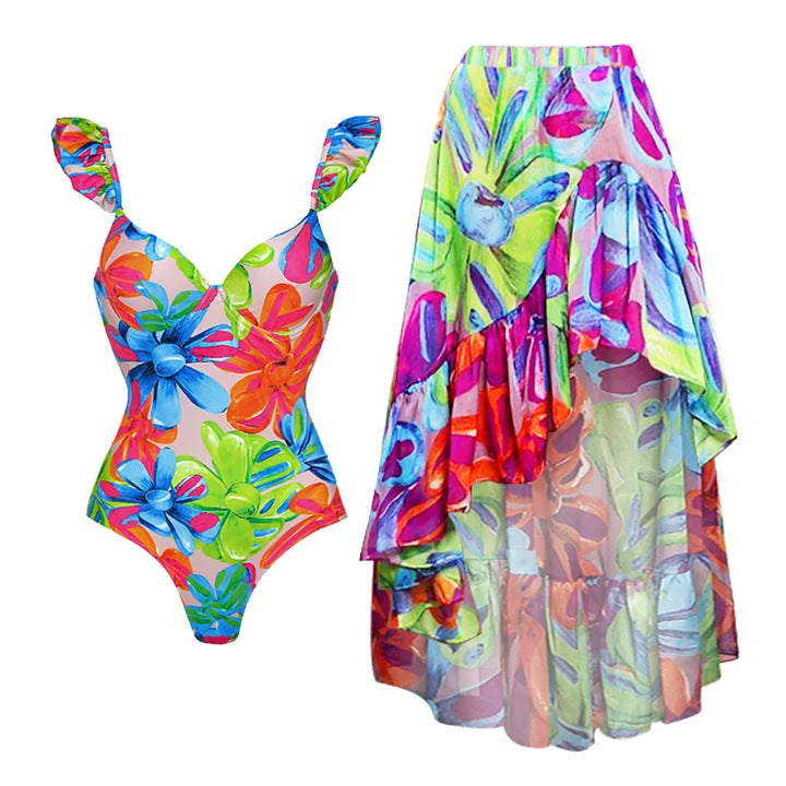 Damen Einteiler Badeanzug mit raffinierten Cut-Out-Details und floralem Design Drune