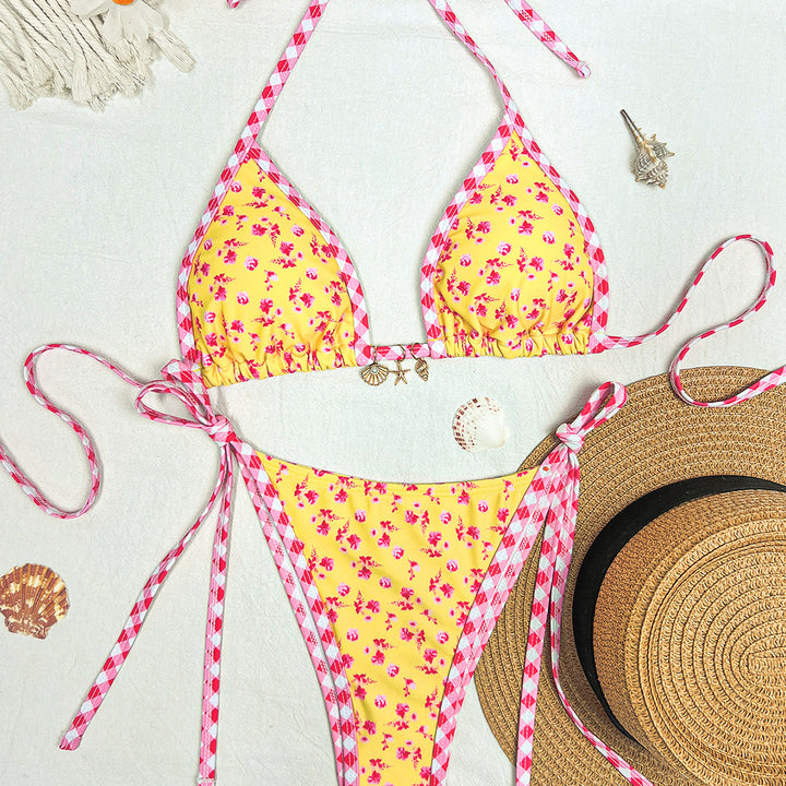 Damen Triangel-Bikini mit floralem Design und Rüsche Drune