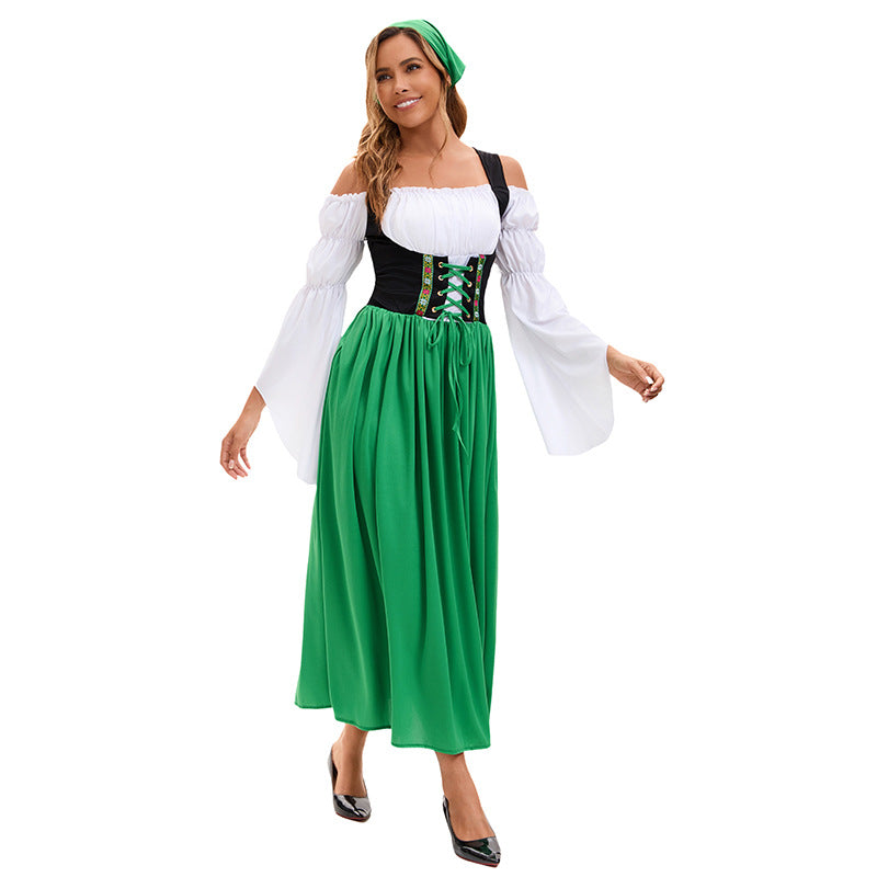 Damen nan Renaissance Dirndl Kostüm mit Schnürmieder und Carmenärmeln Drune