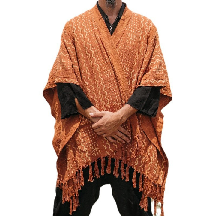 Herren lässiger Poncho mit einzigartigem Mustermix und Fransen Drune