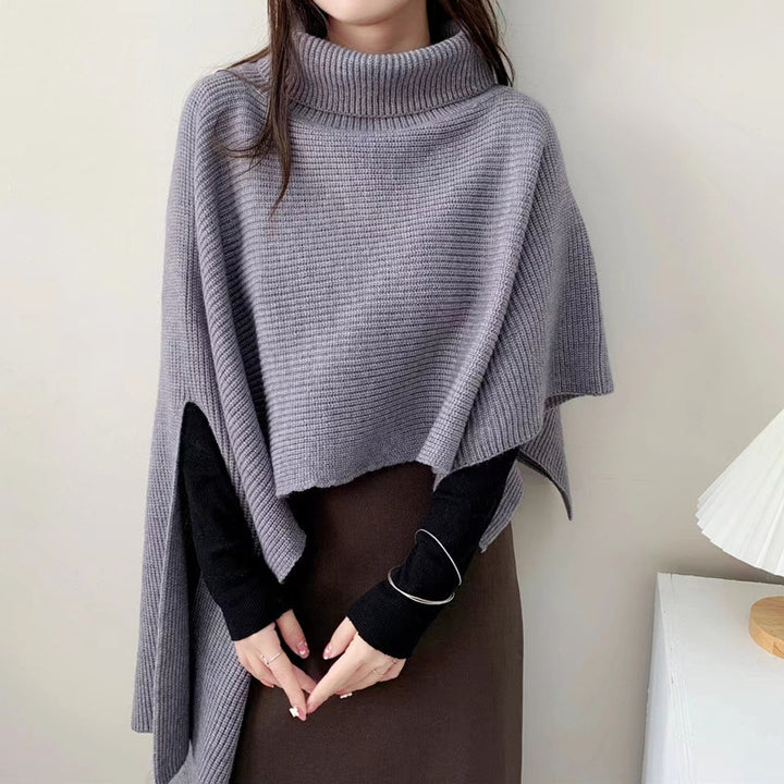 Damen Strickponcho mit hochgeschlossenem Kragen und eleganter Rippstruktur Drune