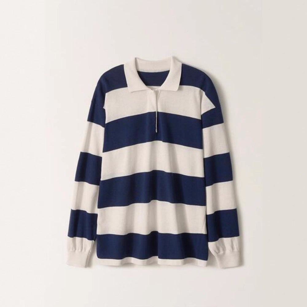 Damen Lässiges Poloshirt mit gestreiftem Design und langem Arm Drune