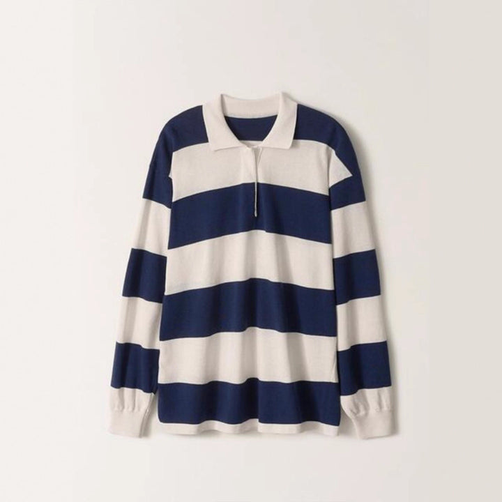 Damen Lässiges Poloshirt mit gestreiftem Design und langem Arm Drune