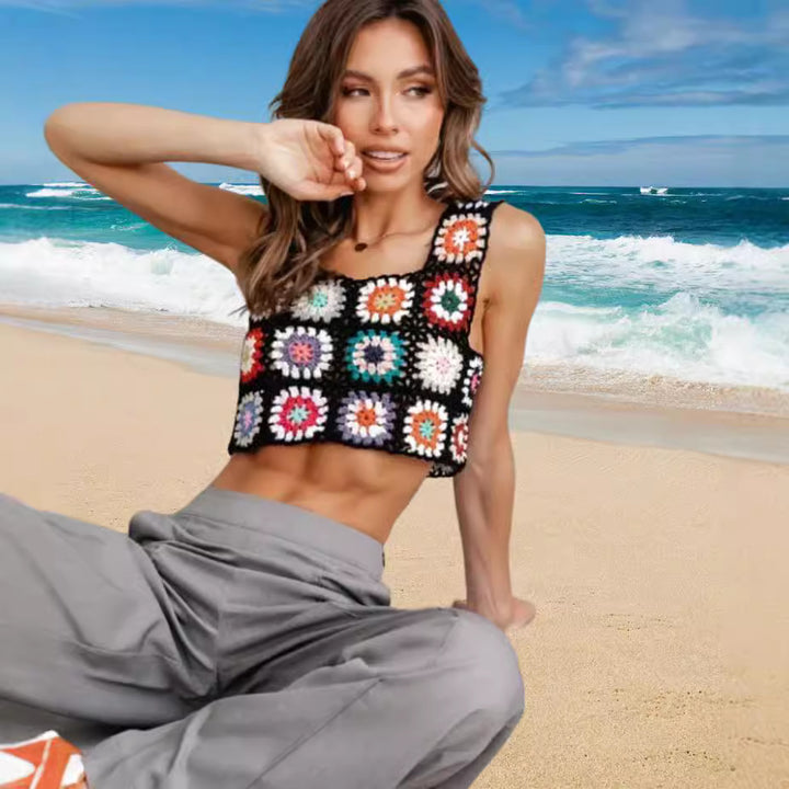 Damen Häkeloberteil mit buntem Granny-Quadrat-Design Drune
