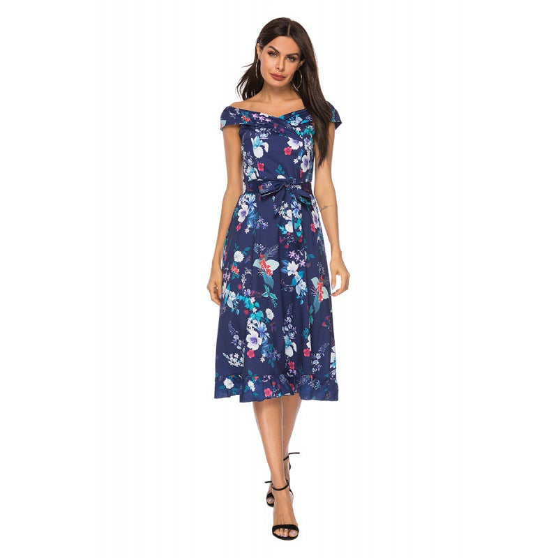 Damen Blumendesign Midikleid mit tailliertem Schnitt und Rüschendetails Drune