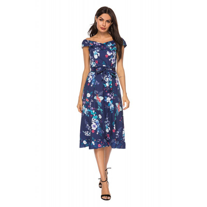 Damen Blumendesign Midikleid mit tailliertem Schnitt und Rüschendetails Drune