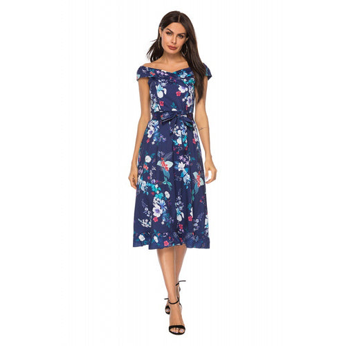 Damen Blumendesign Midikleid mit tailliertem Schnitt und Rüschendetails Drune