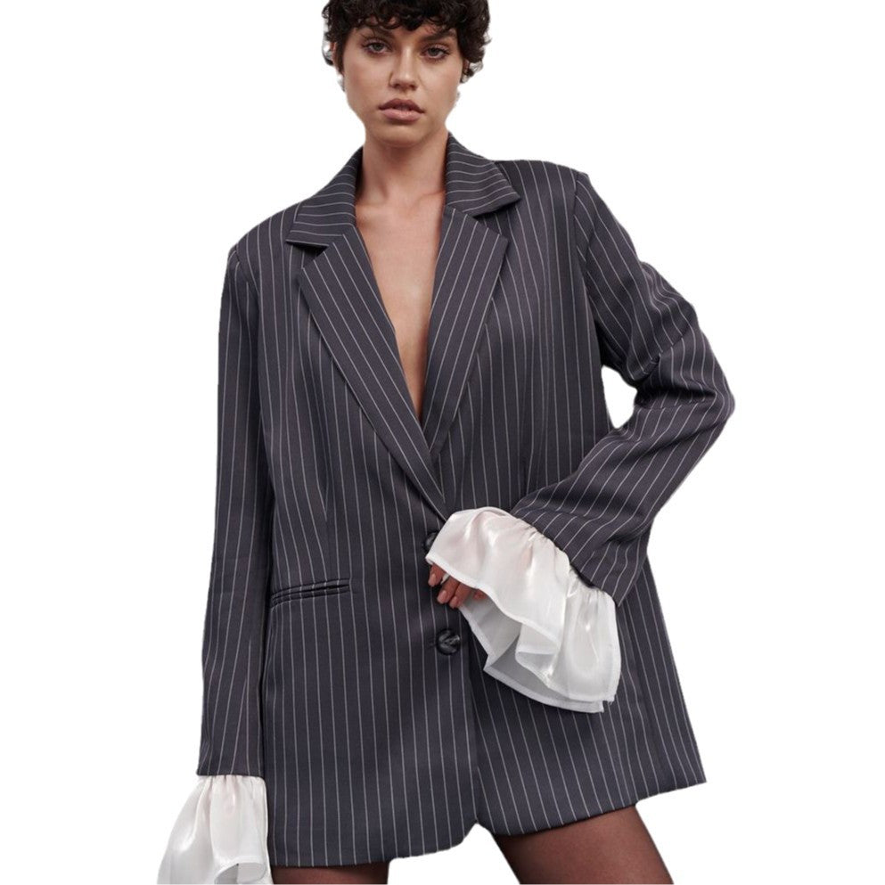 Damen Blazer im eleganten Streifenlook mit voluminösen Ärmeln Drune