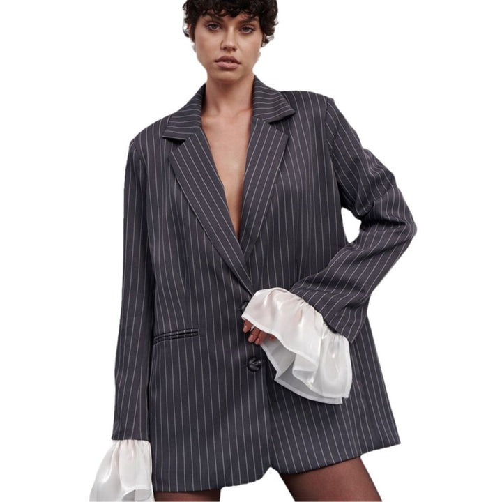 Damen Blazer im eleganten Streifenlook mit voluminösen Ärmeln Drune